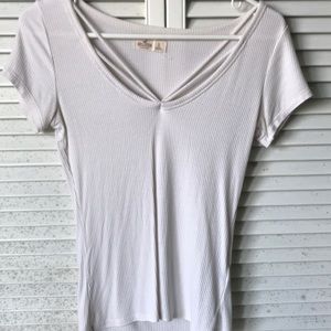 White V-neck Crew Top, Hollister